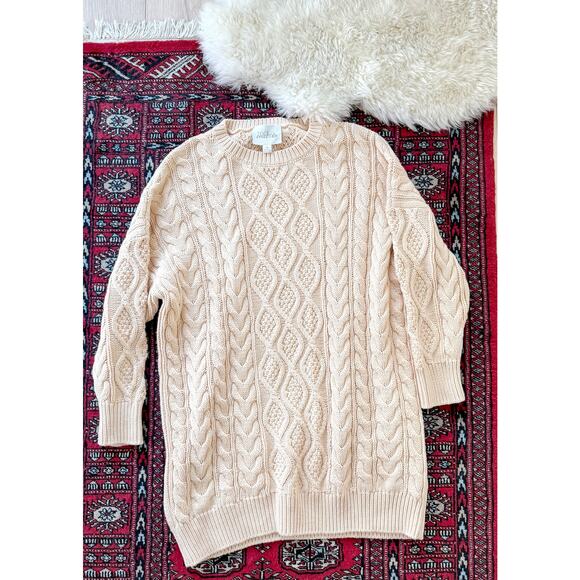 Anthropologie x Mare Mare Cream Long Sleeve Cable Knit Sweater Dress - Picture 2 of 11